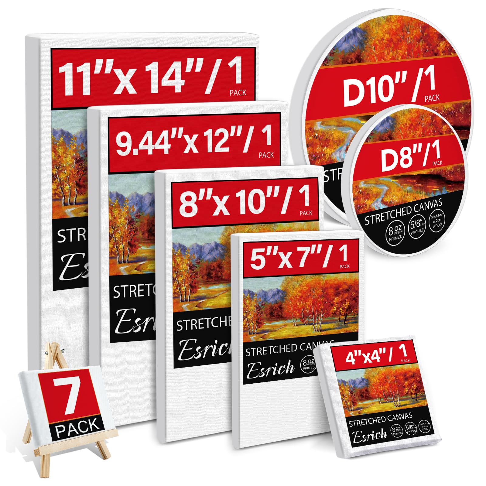 Amazon.com: 7 Pack Stretched Canvases for Painting, Multi Size